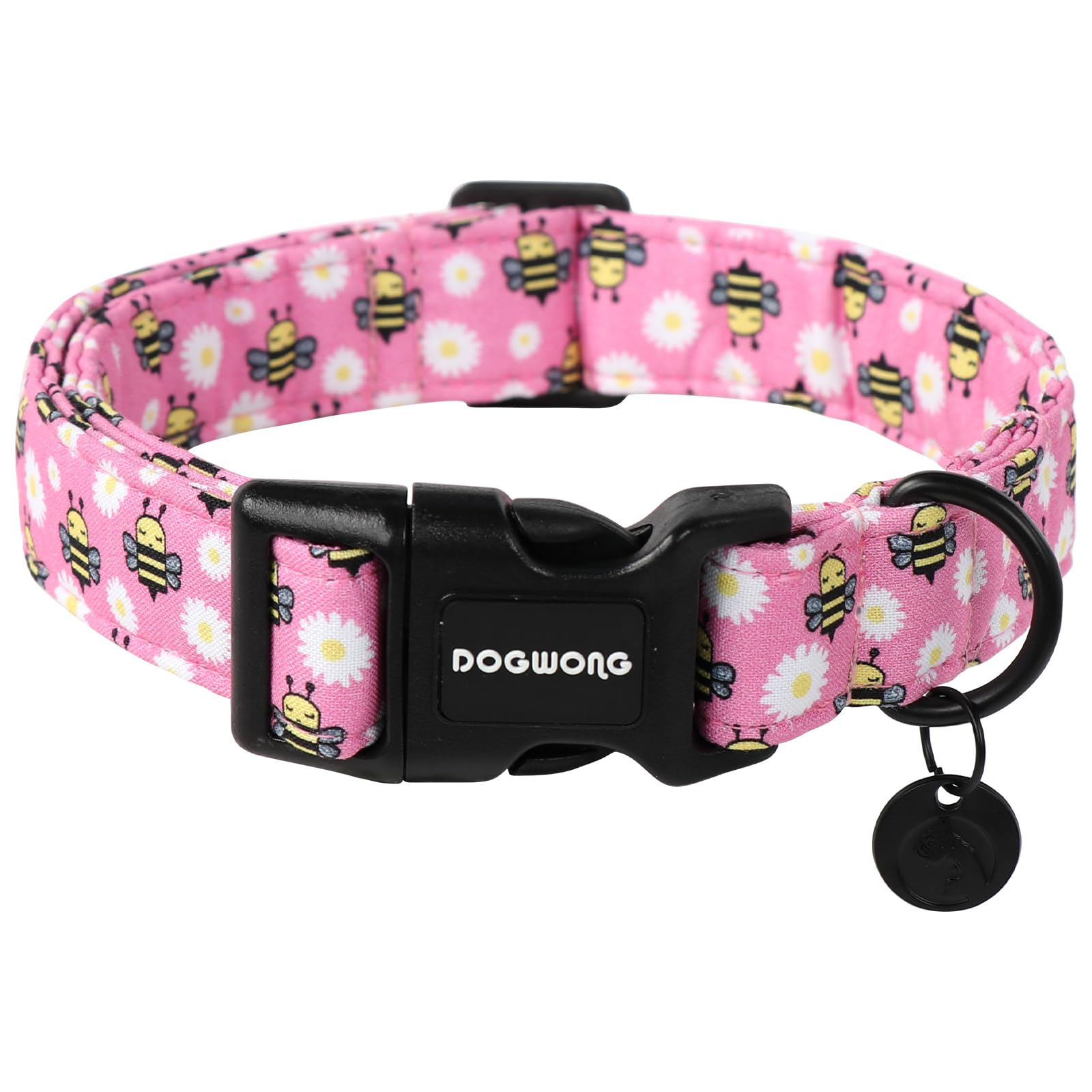 Pink Dog Collar, Female Dog Collar Durable Soft Natural Fabric Pet Girl Dog Collar Cute Daisy Puppy Necklace for Small Medium Large Dog