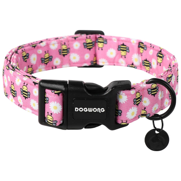 Pink Dog Collar, Female Dog Collar Durable Soft Natural Fabric Pet Girl Dog Collar Cute Daisy Puppy Necklace for Small Medium Large Dog