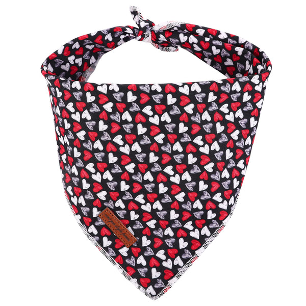 Valentine's Day Dog Bandanas Cotton Black & Red Gothic Love Style Triangle Dog Scarfs for Small Medium Large & Boys Girls Dogs
