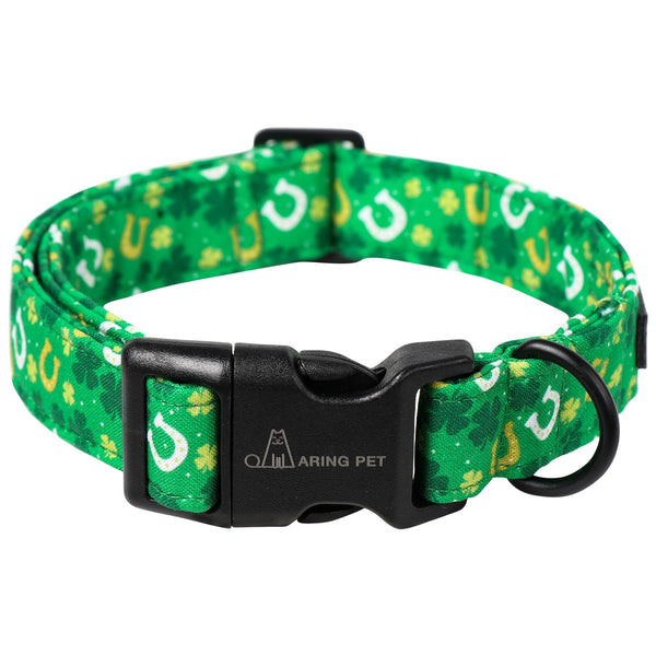 St Patrick's Day Dog Collar-Cotton Clovers Dog Collar, Adjustable Shamrock Pet Collar Trefoil Puppy Collars with Quick Release Buckle