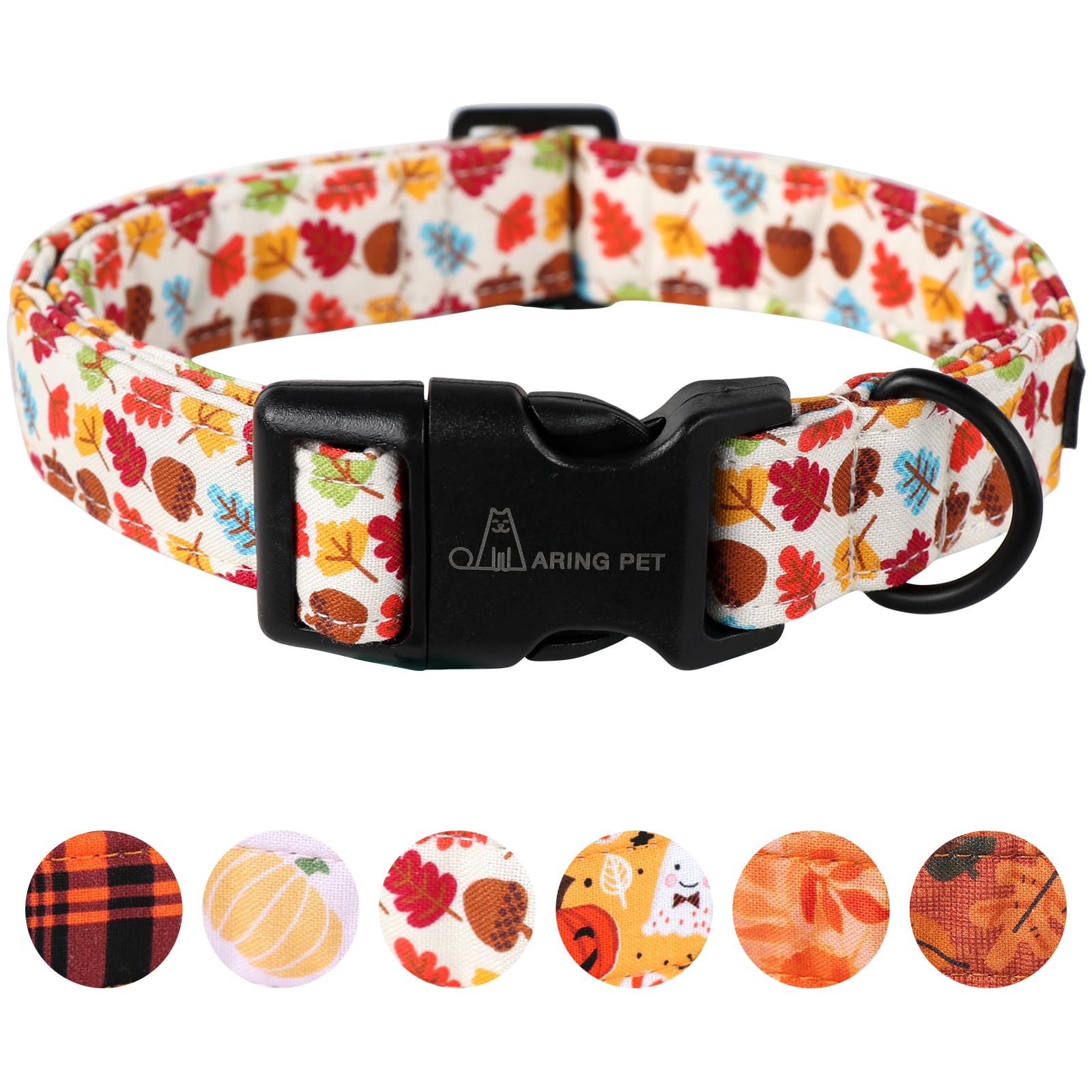 Fall Dog Collar-Cotton Maple Leaves Dog Collar for Small Dogs, Adjustable Lightweight Dog Collars with Quick Release Buckle for Small Medium Large Dogs