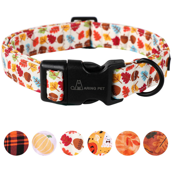 Fall Dog Collar-Cotton Maple Leaves Dog Collar for Small Dogs, Adjustable Lightweight Dog Collars with Quick Release Buckle for Small Medium Large Dogs