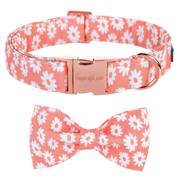 Pink Daisy Summer Dog Collar With Bowtie