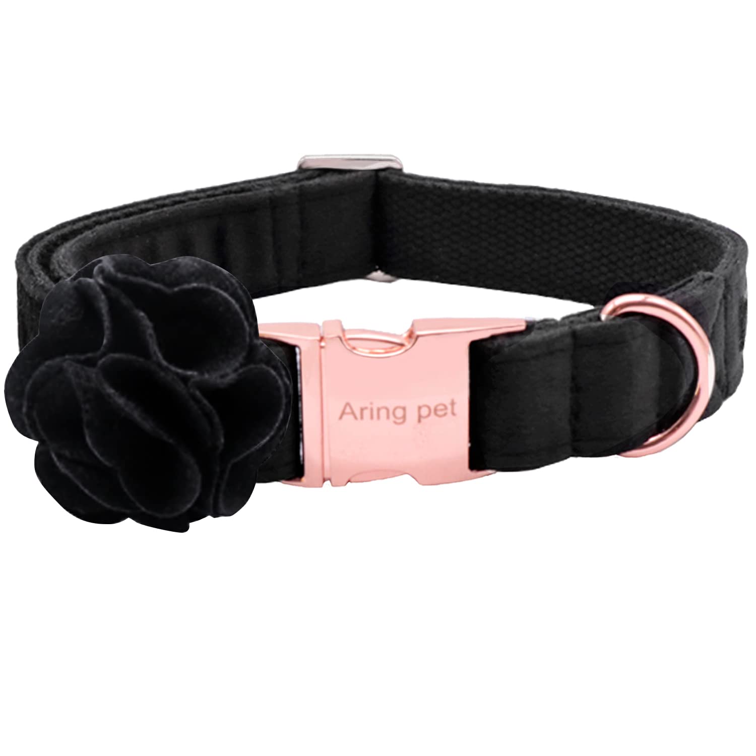 Velvet Dog Collar, Adorable Black Dog Collars with Detachable Felt Flower, Adjustable Soft Velvet Dogs Collar Flower with Metal Buckle for Small Medium Large Dogs