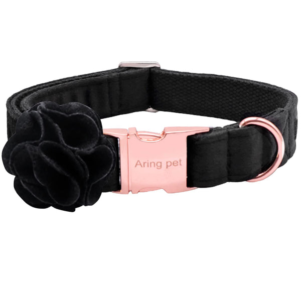 Velvet Dog Collar, Adorable Black Dog Collars with Detachable Felt Flower, Adjustable Soft Velvet Dogs Collar Flower with Metal Buckle for Small Medium Large Dogs