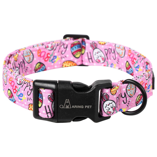 Easter Dog Collar-Cute Easter Eggs Dog Collar, Adjustable Cotton Pink Easter Pet Collar Puppy Collars with Quick Release Buckle