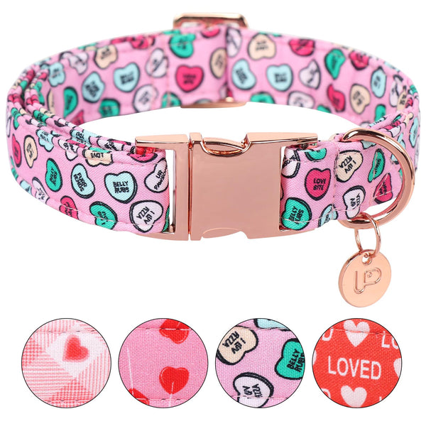 Valentine's Day Dog Collar, Heart Dog Collar for Small Medium Large Girl Boy Dogs or Cats, Wedding Dog Collar Match Dog Leash, Pet Collar with Metal Buckle