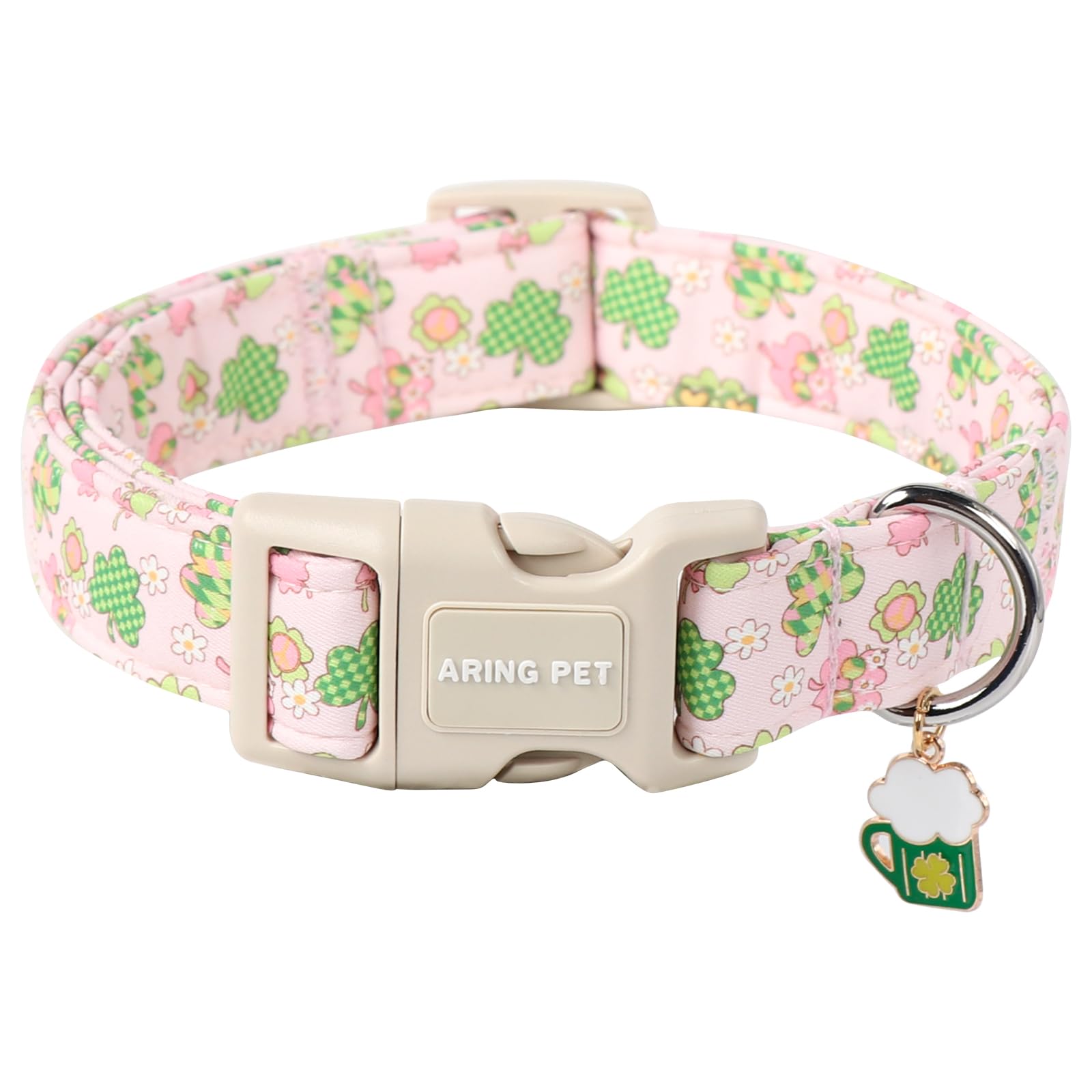 St Patrick's Day Dog Collar-Cute Pink Clovers Dog Collars, Adjustable Shamrock Pet Collars Trefoil Puppy Collar with Quick Release Buckle for Girl&Boy Dogs