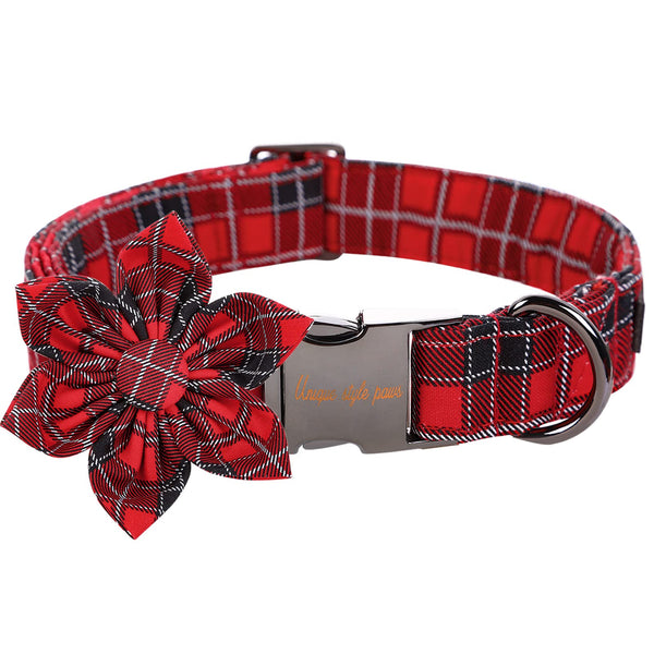 Red Black Grid Cotton Collar With Flower