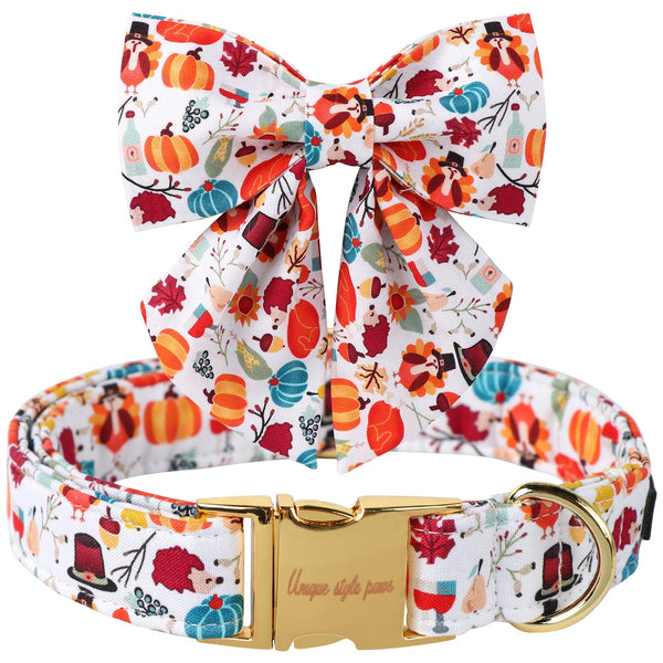Halloween Pumpkin Plaid Dog Collar with Sailor Bow
