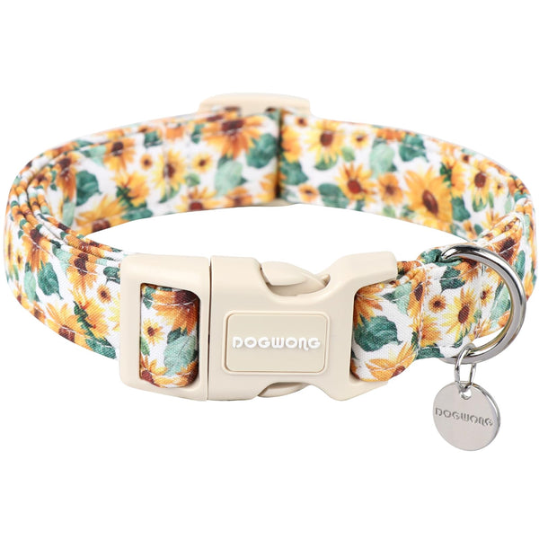 Female Cotton Dog Collar, Sunflower Dog Collar Durable Soft Natural Fabric Spring Pet Dog Collar Cute Summer Puppy Necklace for Small Medium Large Dog