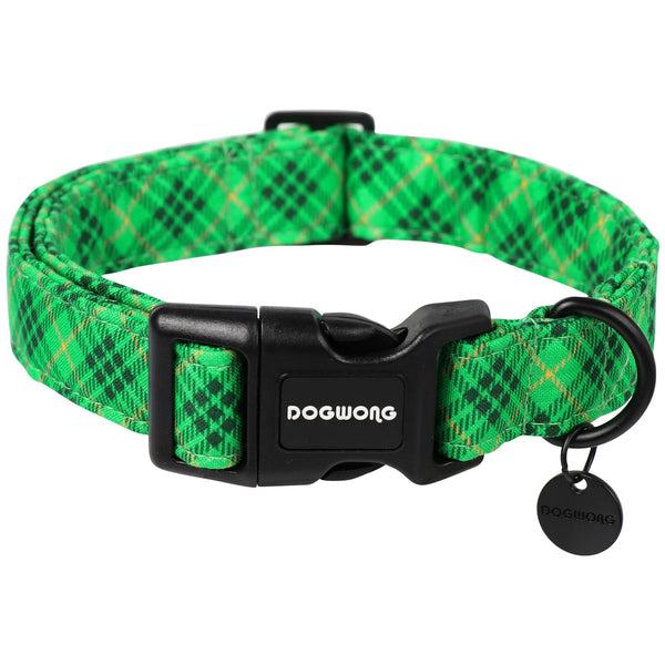 St. Patrick's Day Dog Collar, Green Plaid Dog Collar Soft Durable Adjustable Costume St. Patrick's Day Green Grid Puppy Collar for Small Medium Large Dog