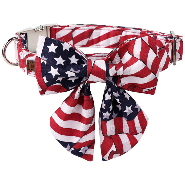 4th of July,Adjustable American Flag Collar with Sailor Bow