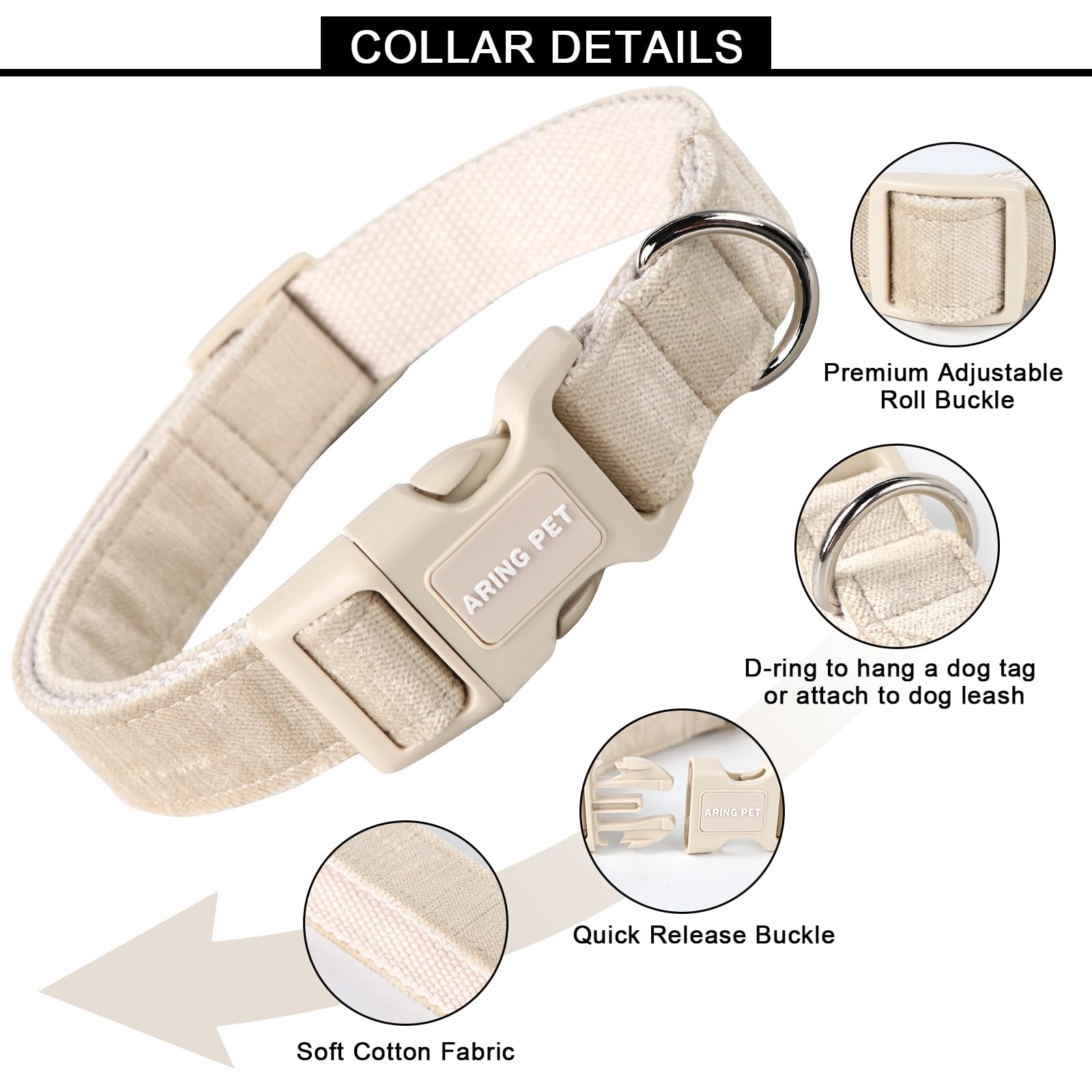 Dog Collar-Adjustable Cotton Small Dog Collars, Lightweight Comfortable Pet Collars with Quick Release Buckle for Small Medium Large Dog
