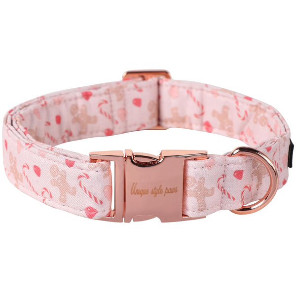 Christmas Dog Collar Metal Buckle Pink Gingerbread Puppy Collar Gift Durable Cute Collar for Small Medium Large Boys Girls Dogs