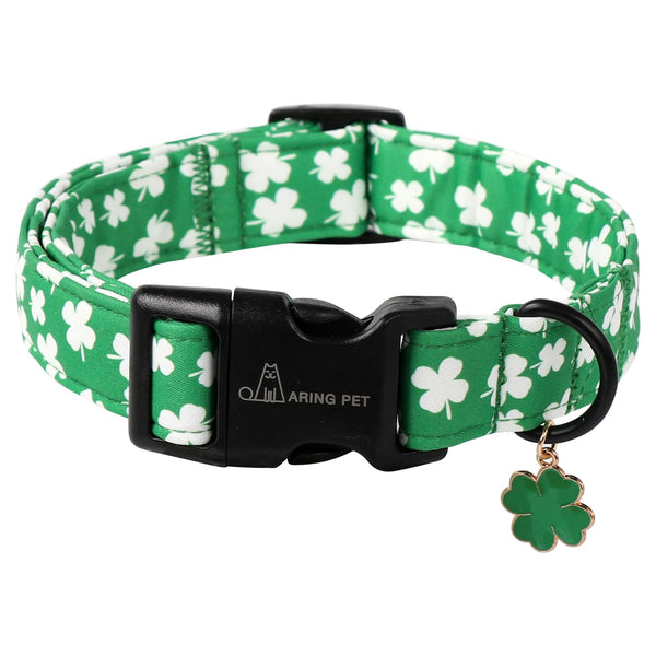 St Patrick's Day Dog Collar-Cute Green Clovers Dog Collars, Adjustable Shamrock Pet Collars Trefoil Puppy Collar with Quick Release Buckle for Girl&Boy Dogs