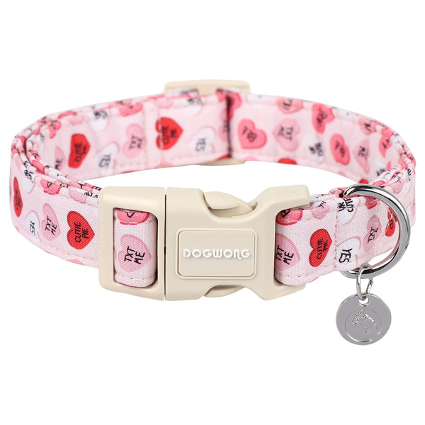 Valentine's Day Dog Collar, Adjustable Durable Pink Heart Dog Collar Cute Girl Dog Collar for Small Medium Large Dogs