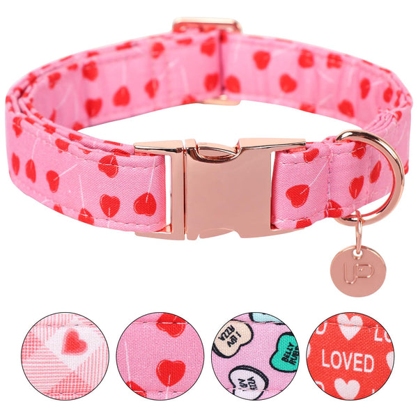 Valentine's Day Dog Collar,Pink Heart Dog Collar for Small Medium Large Girl Boy Dogs or Cats, Wedding Dog Collar Match Dog Leash, Pet Collar with Metal Buckle