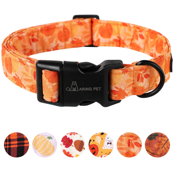 Fall Dog Collar-Cute Orange Leaves Dog Collar for Small Dogs, Cotton Lightweight Dog Collars with Quick Release Buckle for Small Medium Large Dogs