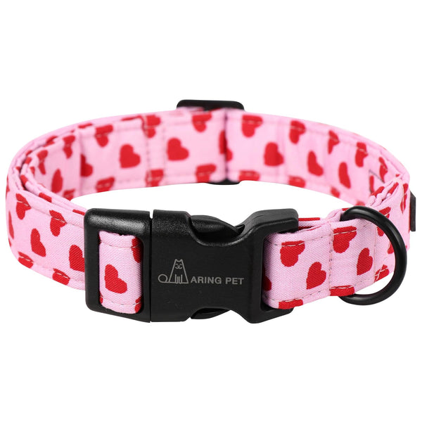 Valentine's Day Dog Collar-Cute Cotton Heart Dog Collars, Adjustable Valentine Pink Heart Pet Collars Girl Puppy Collar with Quick Release Buckle