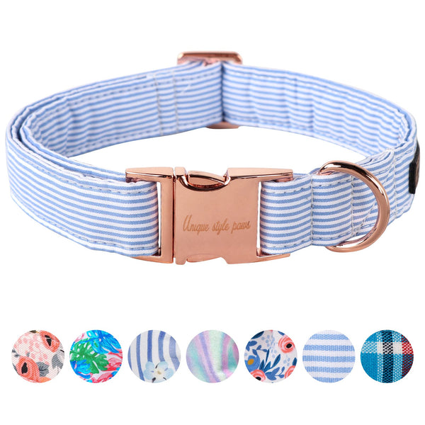 Dog Collar Metal Buckle Blue Stripe Collar Gift Durable Cute Collar for Small Medium Large Boys Girls Dogs