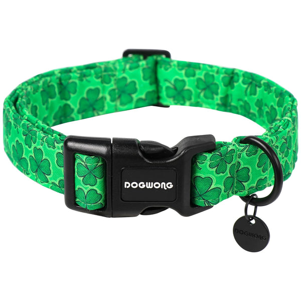 St. Patrick's Day Dog Collar, Green Lucky Clover Shamrock Green Dog Collar Soft Durable Adjustable Costume St. Patrick's Day Lucky Charm Puppy Collar for Small Medium Large Dog
