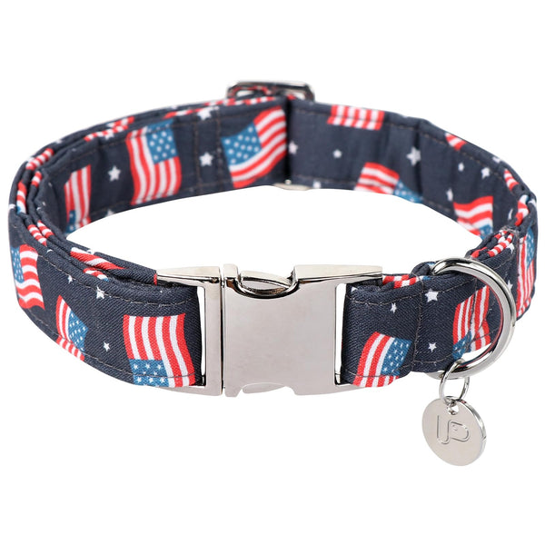 American Flag Dog Collar, 4th of July Comfortable Cotton Cute Dog Collar with Metal Buckle, Patriotic Collar for Puppy Girl Boy Dog or Cat