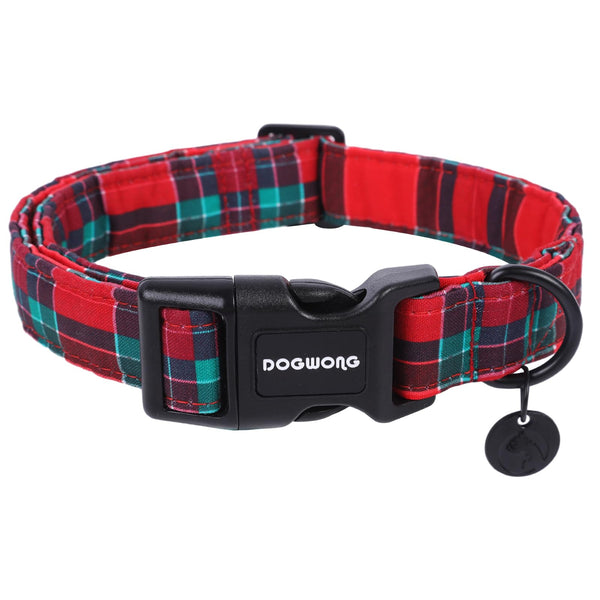 Christmas Cotton Dog Collar, Red Green Tartan Christmas Dog Collar Durable Soft Fabric Pet Dog Collar Cute Red Green Plaid Puppy Necklace for Small Medium Large Dog