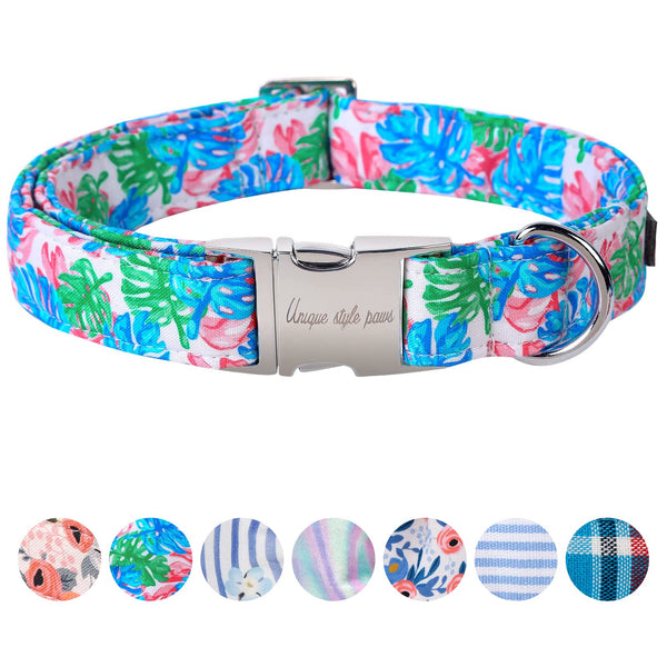 Dog Collar Metal Buckle Painting Banana Leaves Collar Gift Durable Cute Collar for Small Medium Large Boys Girls Dogs
