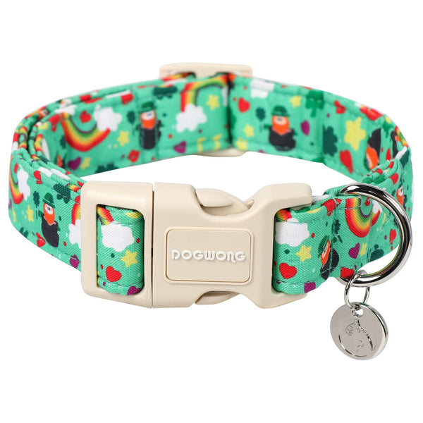 St. Patrick's Day Dog Collar, Lucky Clover Shamrock Green Dog Collar Soft Durable Adjustable Costume Bright Lucky Charm Puppy Collar for Small Medium Large Dog