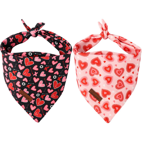 Valentine's Day Dog Bandana 2 Pack-Cute Pink&Black Heart Dog Bandanas, Reversible Wedding Dog Triangle Bibs Pet Scarf Gifts for Small Dogs and Cats