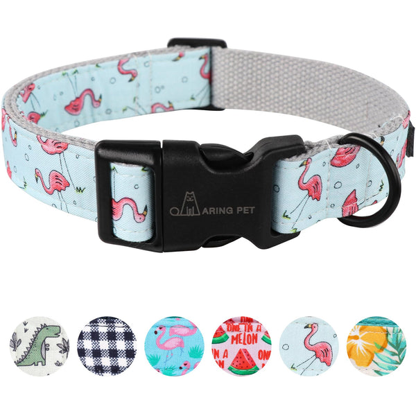 Flamingo Dog Collar-Cute Summer Small Dog Collars, Adjustable Lightweight Cotton Pet Collars for Small Medium Large Boy and Girl Dogs