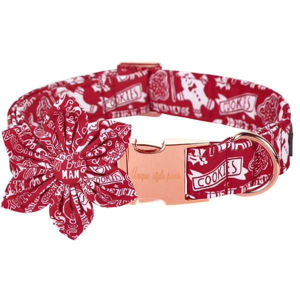 Gingerbread Snowman Theme Puppy Collar With Flower
