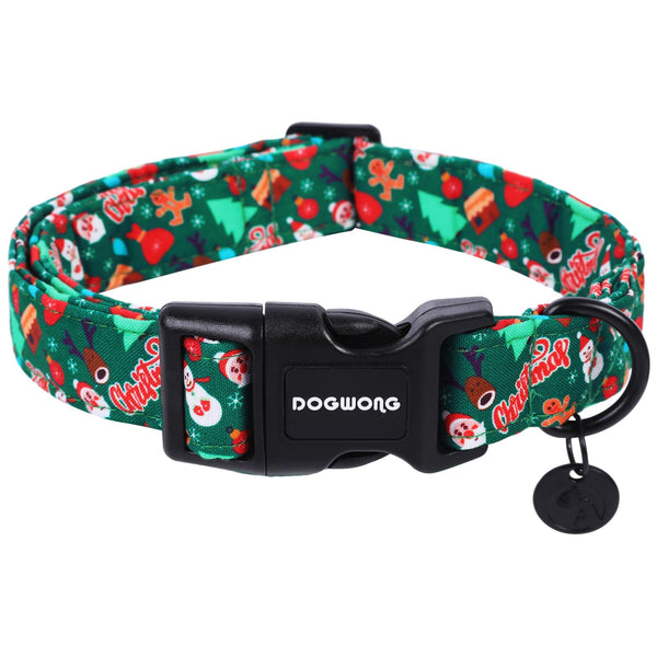 Christmas Cotton Dog Collar, Green Santa Christmas Dog Collar Durable Soft Fabric Pet Dog Collar Cute Puppy Necklace for Small Medium Large Dog