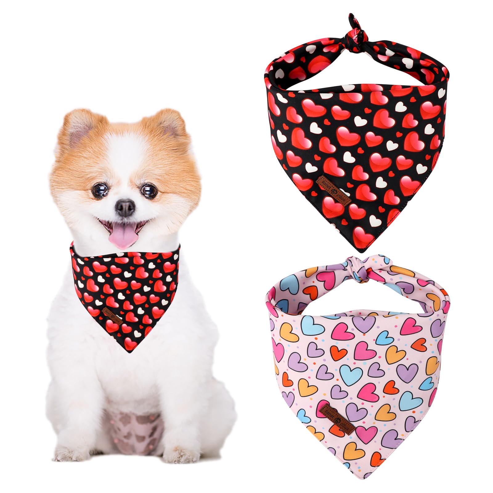 Dog Bandanas, Heart Dog Valentine's Day Scarf Bib Premium Fabric, Happy Valentine Love Bandanas for Dogs Pets
