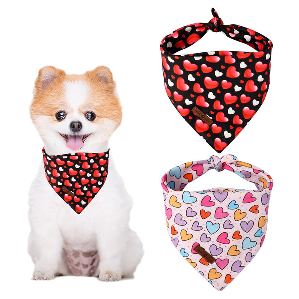Dog Bandanas, Heart Dog Valentine's Day Scarf Bib Premium Fabric, Happy Valentine Love Bandanas for Dogs Pets