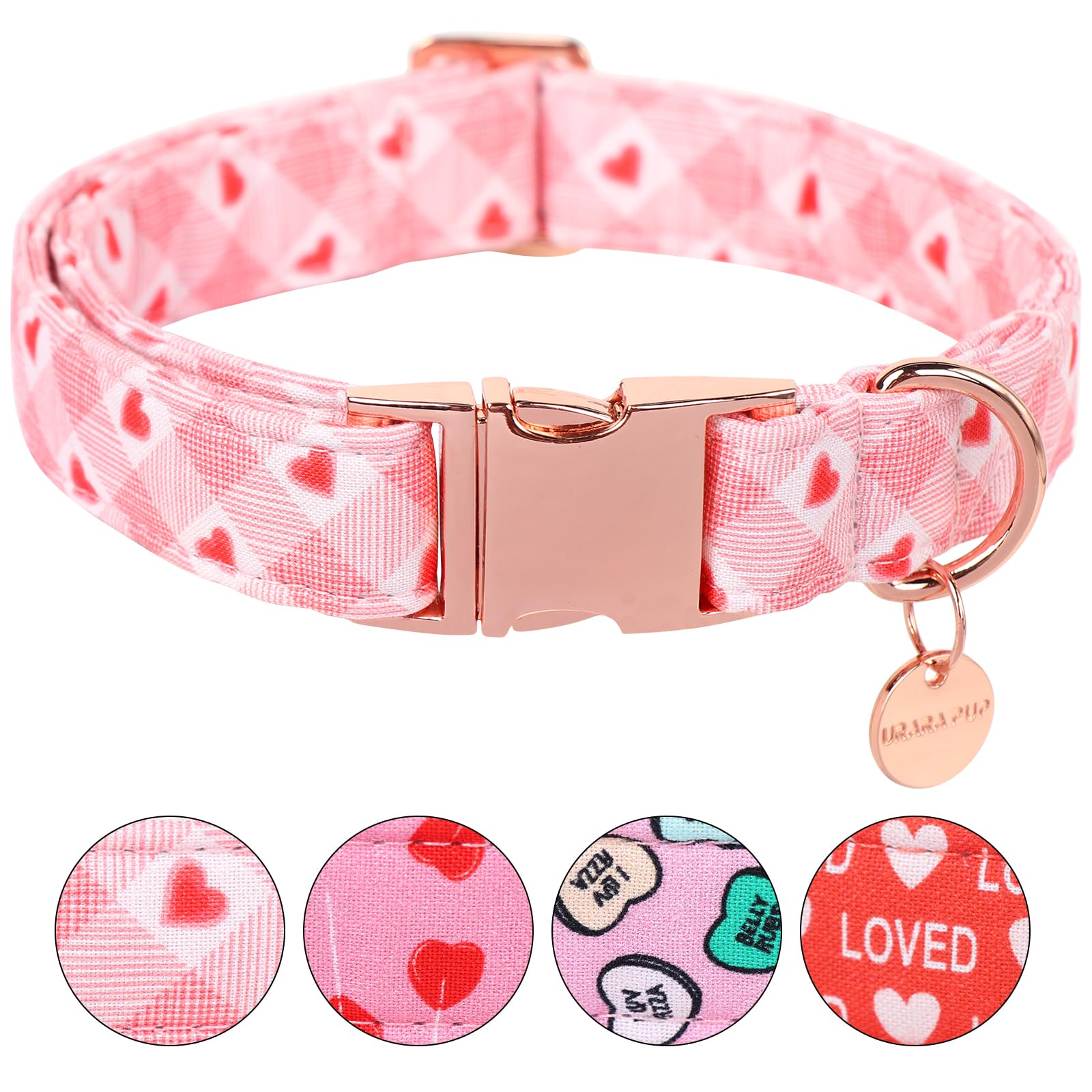 Valentine's Day Dog Collar,Pink Heart Dog Collar for Small Medium Large Girl Boy Dogs or Cats, Wedding Dog Collar Match Dog Leash, Pet Collar with Metal Buckle