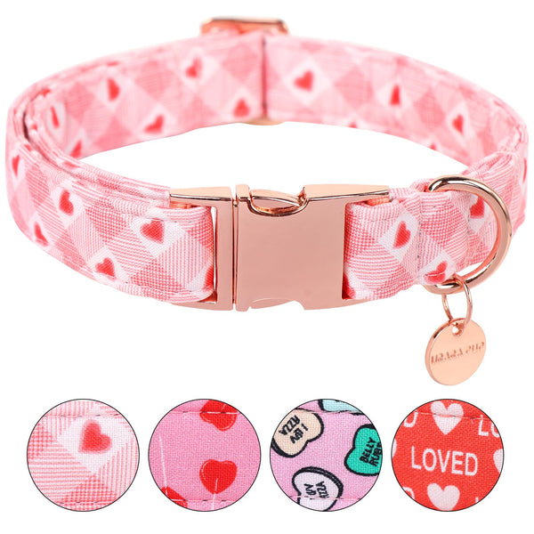 Valentine's Day Dog Collar,Pink Heart Dog Collar for Small Medium Large Girl Boy Dogs or Cats, Wedding Dog Collar Match Dog Leash, Pet Collar with Metal Buckle