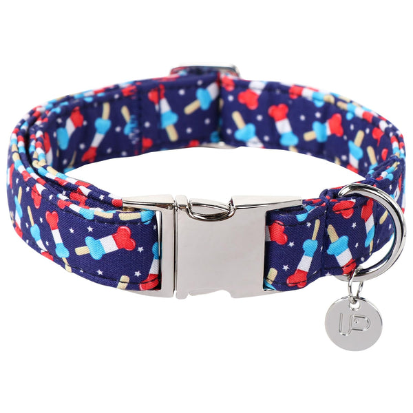 Patriotic Dog Collar, Dog Collar, American Flag Collar for Puppy Boy Girl Dog or Cat, Comfortable Summer Collar with Metal Buckle