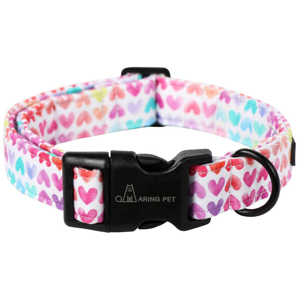 Valentine's Day Dog Collar-Cute Cotton Heart Dog Collars, Adjustable Valentine Heart Pet Collars Girl Puppy Collar with Quick Release Buckle