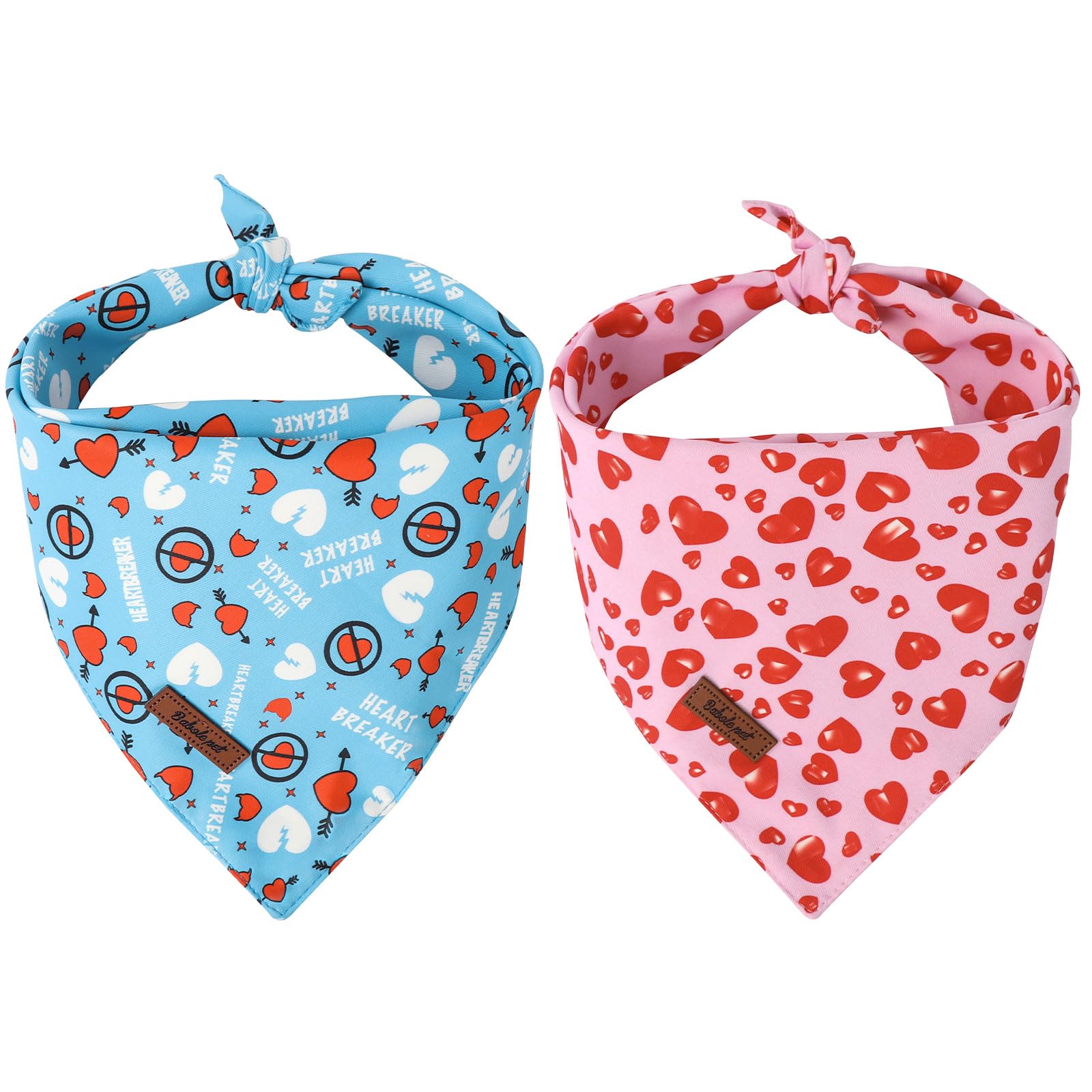Valentine's Day Dog Bandanas 2 Pack, Pink and Blue Heart Pattern Valentines Dog Scarf Bib for Boy and Girl, Cute Holiday Bandana for Dogs and Cats