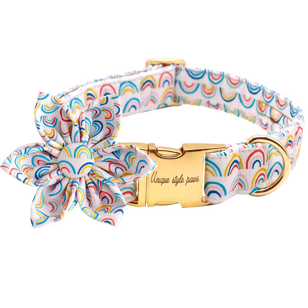 Durable Rainbow Floral Pattern Pet Collar