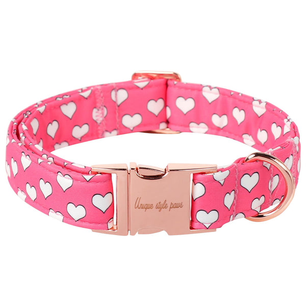Dog Collar Metal Buckle Collar for Valentine's Day Gift Pink Heart Love for Small Medium Large Boys Girls Dogs