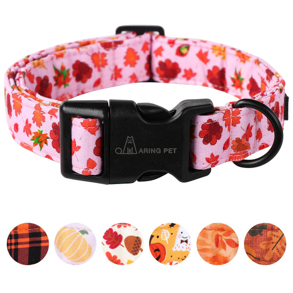 Fall Dog Collar Pink Maple Leaf Rugby Dog Collars, Cotton Lightweight Thanksgiving Turkey Dog Collars Puppy Collar for Small Medium Large Dogs