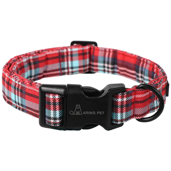 Christmas Dog Collar Cute Red Plaid Dog Collar, Adjustable Cotton Christmas Dog Collars Puppy Collar for Small Medium Large Dogs