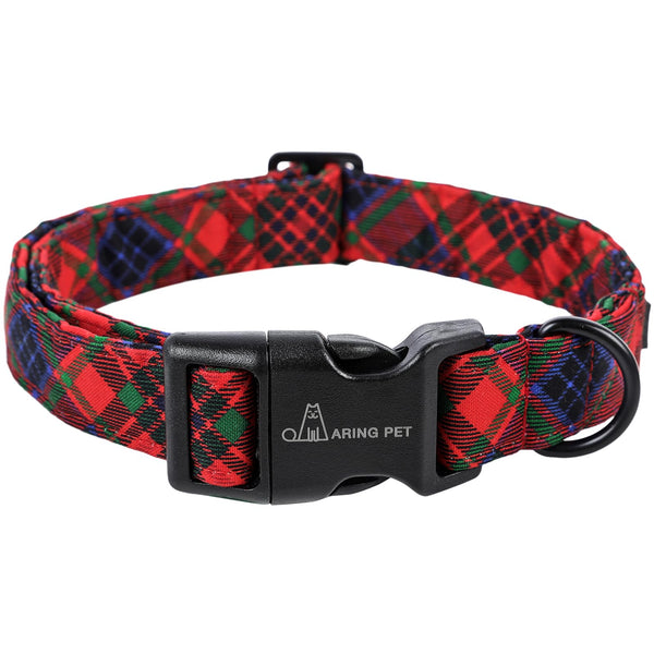 Christmas Dog Collar-Cotton Lightweight Dog Collars, Adjustable Christmas Plaid Pet Collars Puppy Collar with Quick Release Buckle