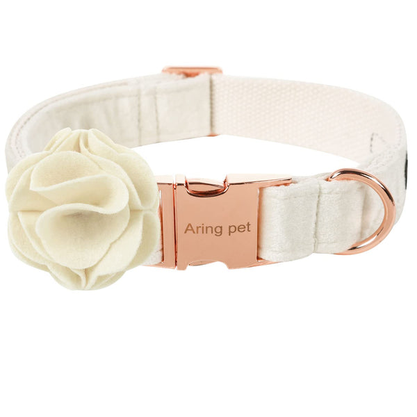 Velvet Dog Collar, Soft White Dog Collar with Felt Flower, Adjustable Wedding Dog Collars Flower with Metal Buckle for Small Medium Large Dogs