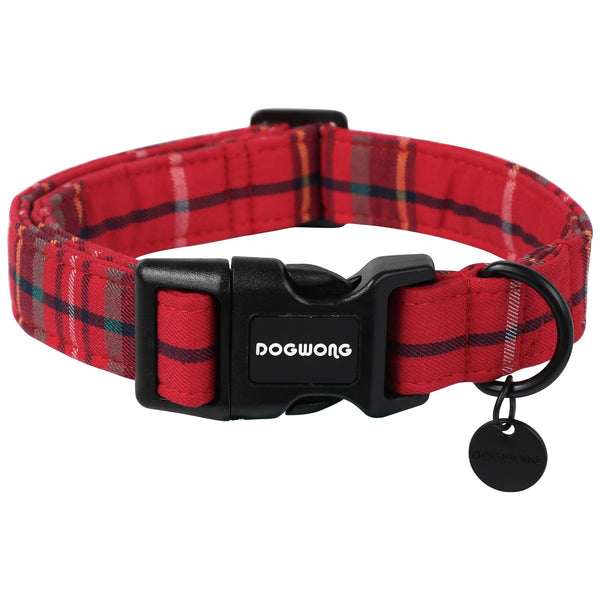 Christmas Cotton Dog Collar, Heavy-Duty Red Plaid Dog Collar Durable Soft Fabric Pet Dog Collar Cute Christmas Red Grid Puppy Necklace for Small Medium Large Dog