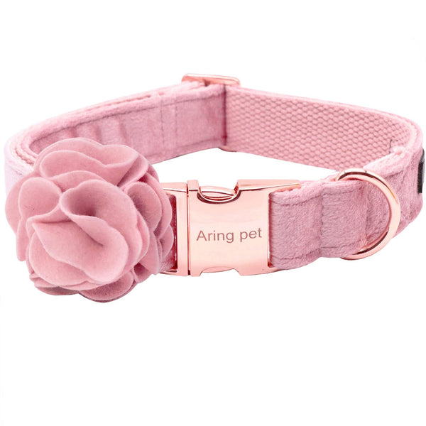 Velvet Dog Collar, Unique Pink Dog Collars with Detachable Felt Flower, Adjustable Soft Velvet Dogs Collar Flower with Metal Buckle for Small Medium Large Dogs