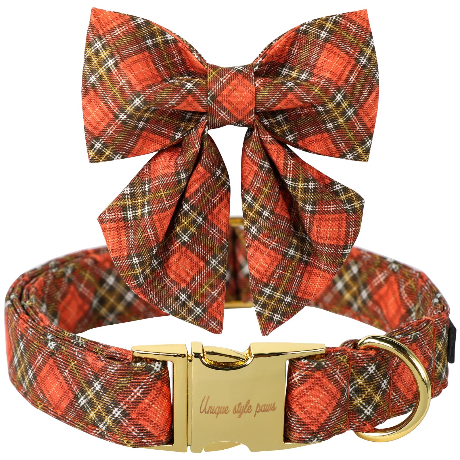 Halloween Pumpkin Plaid Dog Collar with Sailor Bow